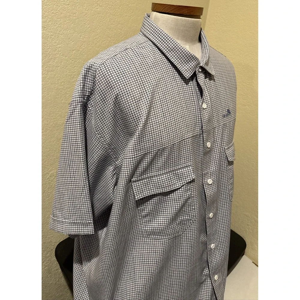 Izod Saltwater SS Sunshield Gingham Woven Button Down Skipper Blue Sz 3XLT NEW